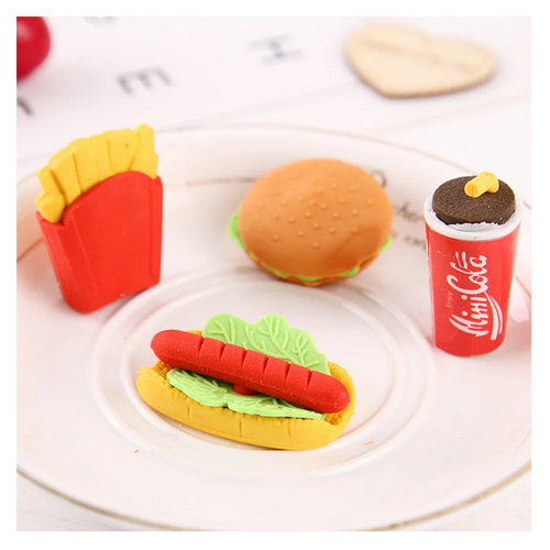 Assembled Burger Coke Fries Food Drink Eraser Cartoon Eraser Set School Supplies Gift Toys Erasers Kids Erasers for Kids
