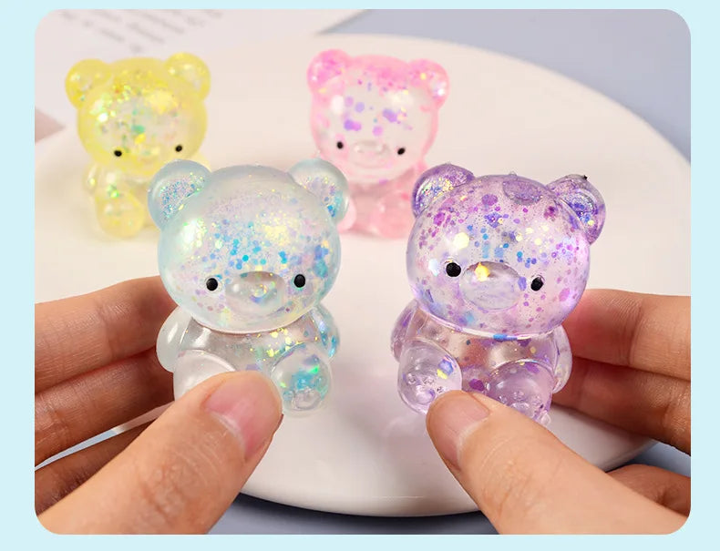 Fidget Bear Toy Squishys Glitter Gummy Bear Small Cute Animal Anti Stress Fidget Splat Decompressions Vent Squeeze Toys