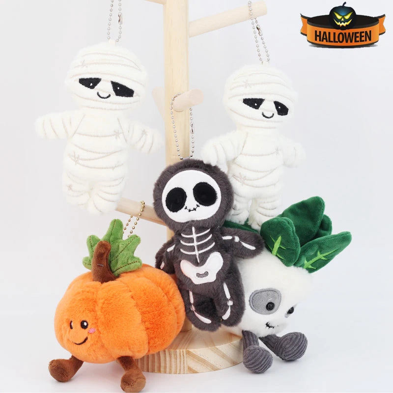 Halloween Plush Toys Cute Pumpkin Mummy Skeleton Stuffed Vegetable Dolls Funny Cartoon Bag Pendant Plushies Keychains Gifts Girl