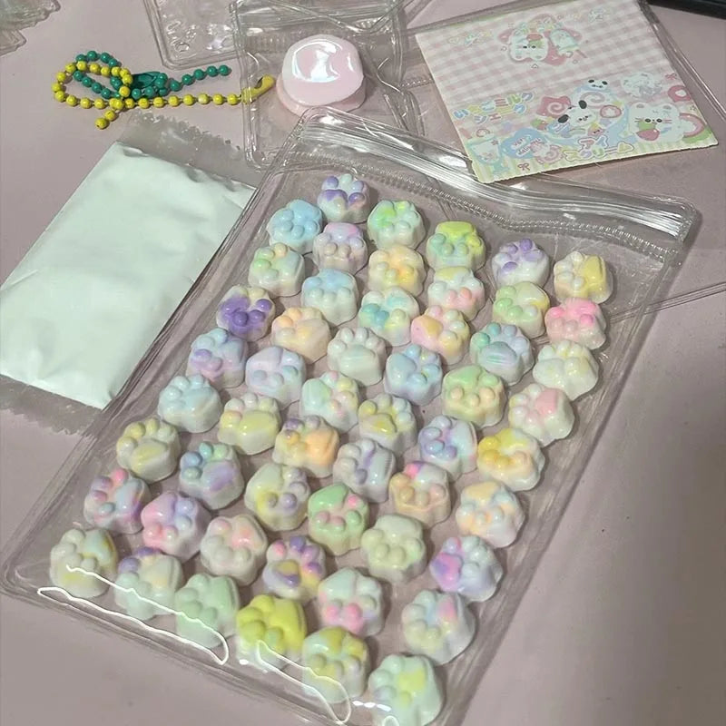 50/100pcs Mini Cat's Paw Squishy Toy Silicone Cute Soft Colorful Cat Paw Mochi Stress Relief Squishy Fidget Toy