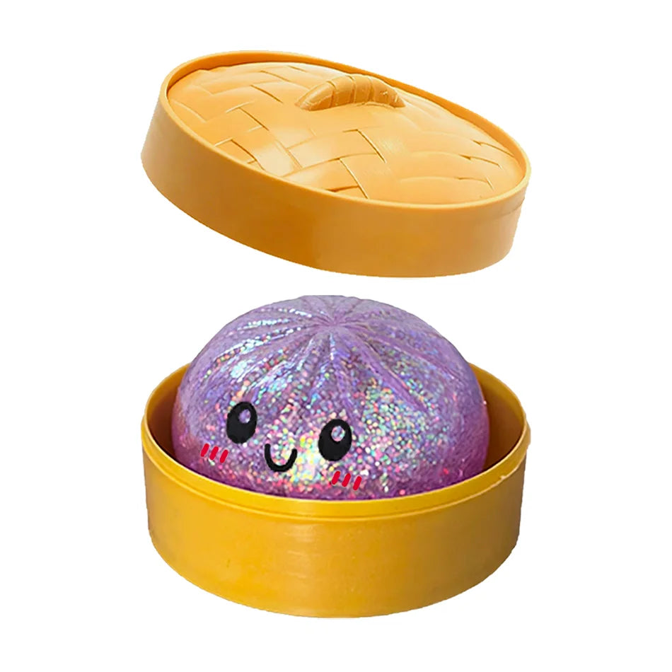 Glitter Dumpling Squishy Collection – 6 Colorful Styles Sensory Squeeze Toys with Gift Box