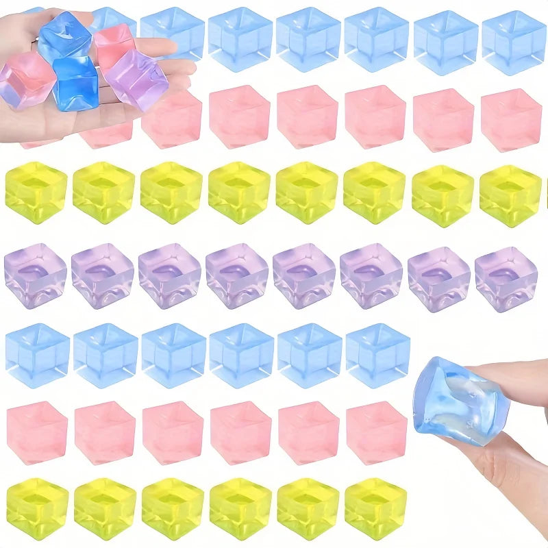 Mini Ice Cube Squishy Toys 15-Pack – Transparent Calming Squeeze Fidget Toys for Kids