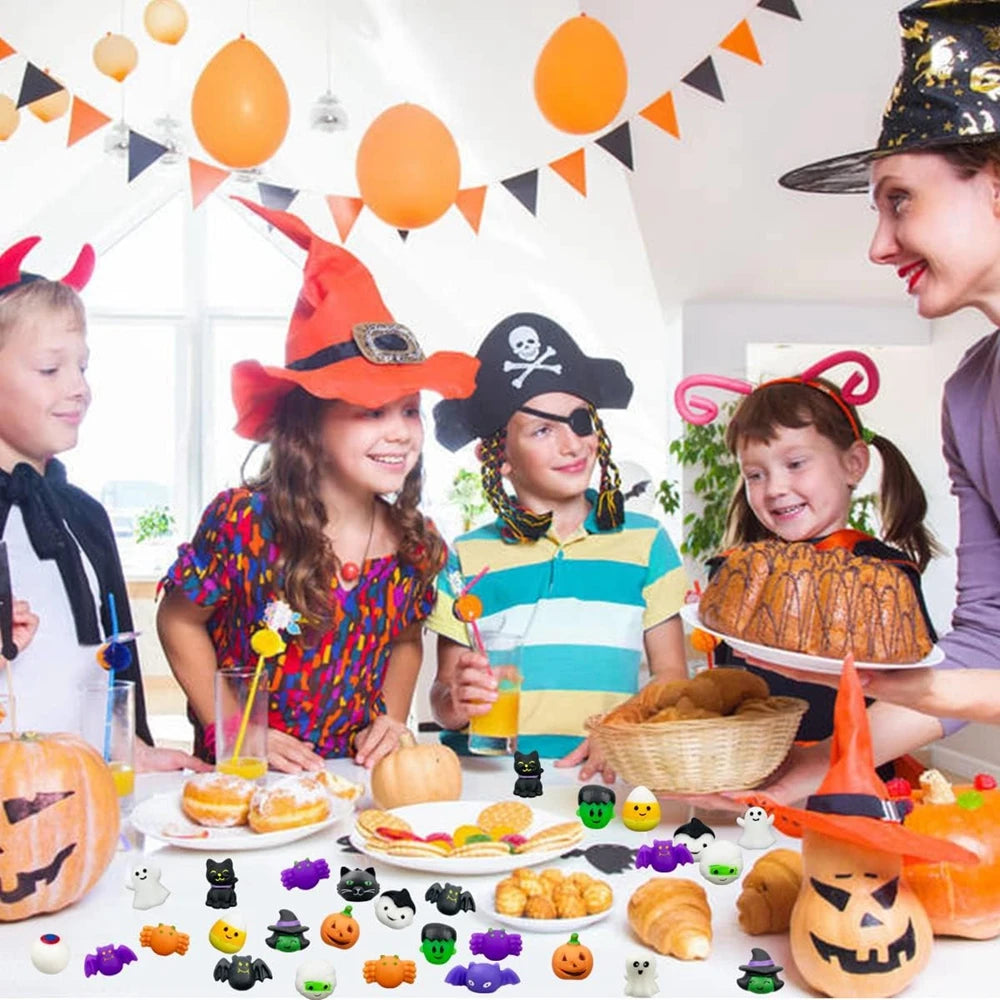 Halloween Mochi Squishy Toys - Ghost, Cat & Pumpkin Squishies for Kids - Stress Relief Party Favors (12, 24, or 36 Pack)