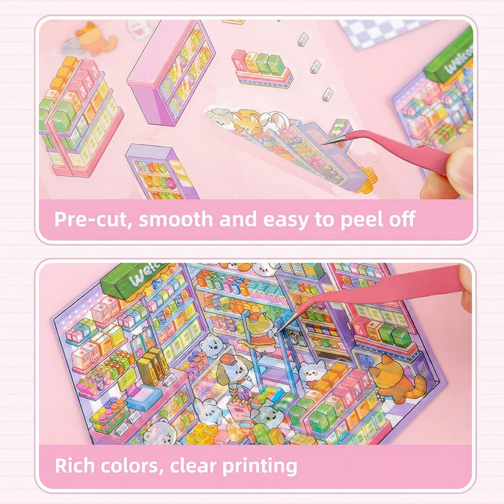 DIY 3D Kawaii Sticker Scene Kit – Cute Mini House Craft Activity for Kids & Adults | Holiday & Party Favor