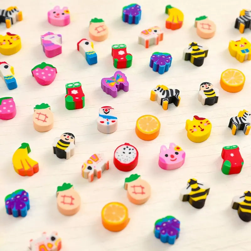 50 /100Pcs Pencil Eraser Rubber Kawaii Animal Fruits Erasers Primary Student Prizes Promotional Gift Stationery For Kids