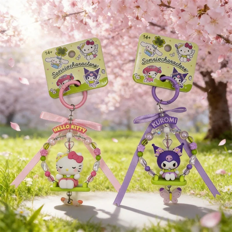 Sanrio Forest Fairy Swing Beaded Keychain – Kuromi, Cinnamoroll & My Melody Bag Charm