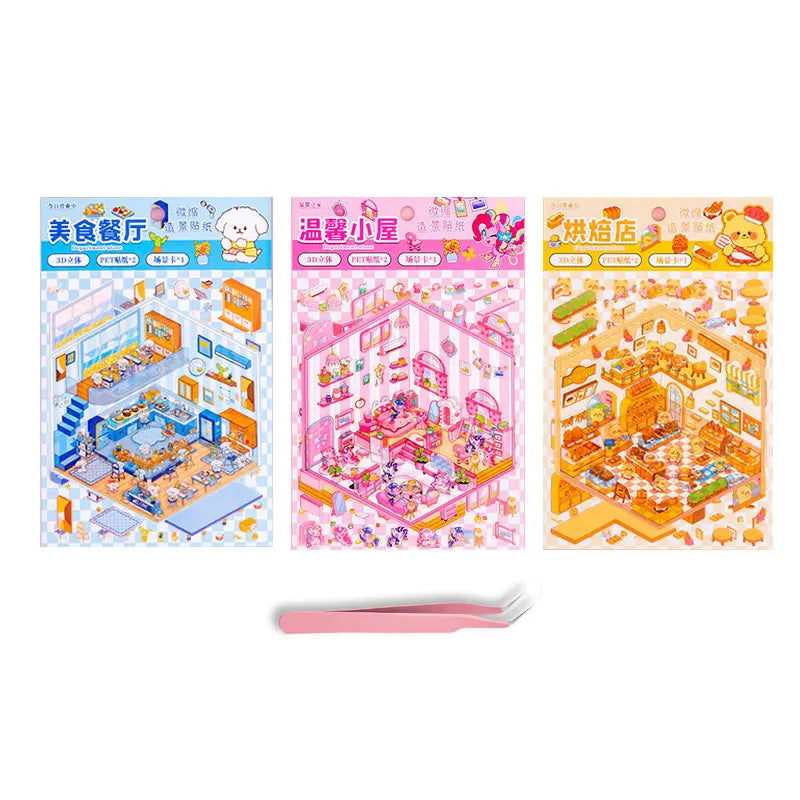 DIY 3D Kawaii Sticker Scene Kit – Cute Mini House Craft Activity for Kids & Adults | Holiday & Party Favor