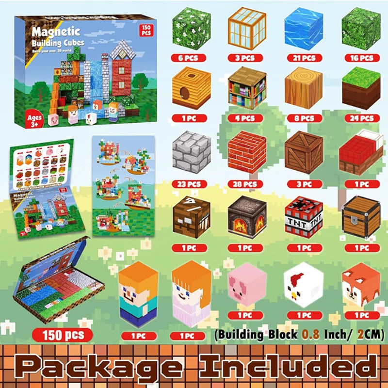 Magnetic Building Blocks Mine World Magnet Cube for Stacking Construction Set Educate Sensory Toys Kids Boys Girls Ages 3+ DIY