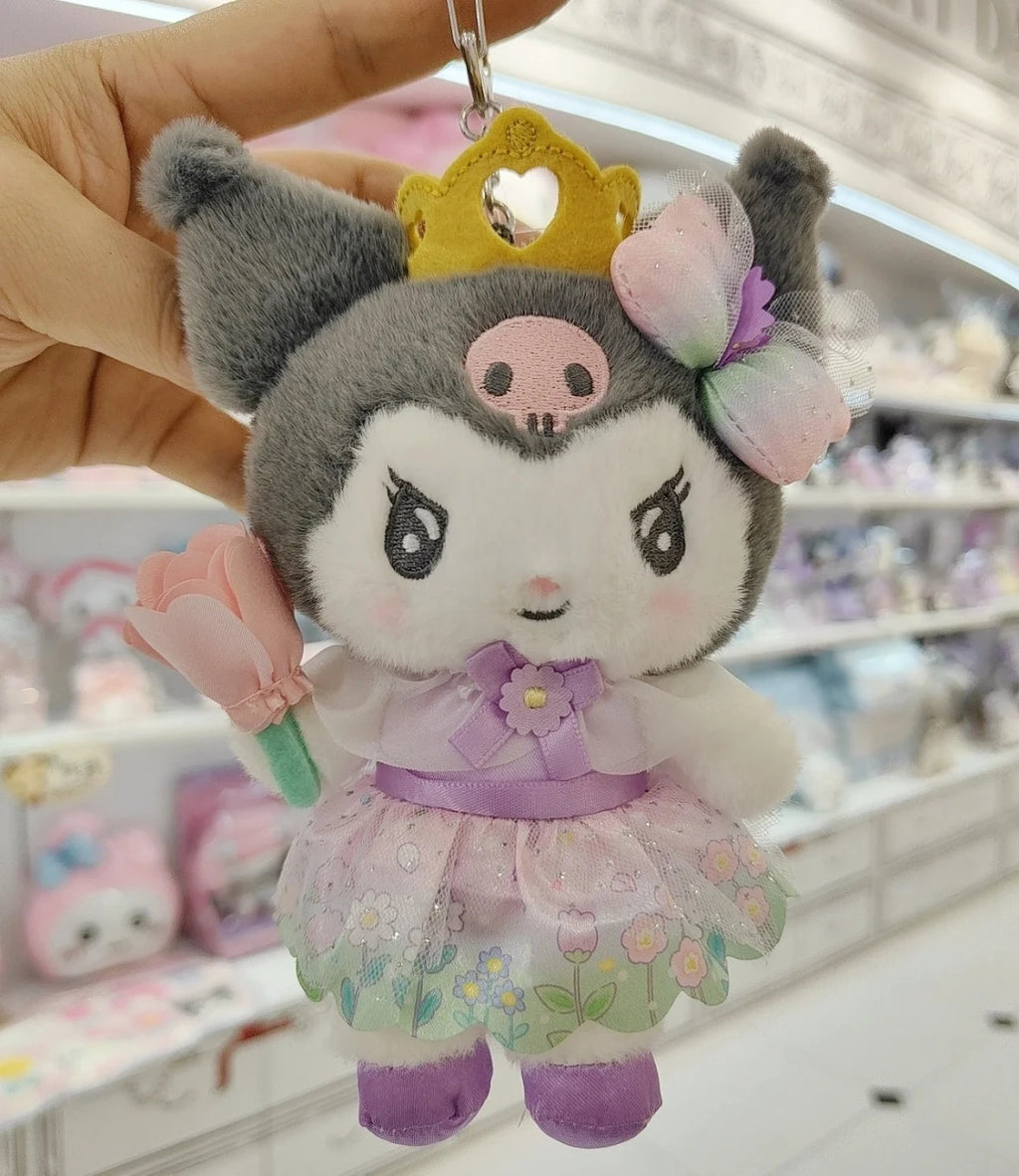 Sanrio Blossom Crown Plush Keychain – Usahana, Kirimichan, My Melody & Kuromi Fluffy Pendant