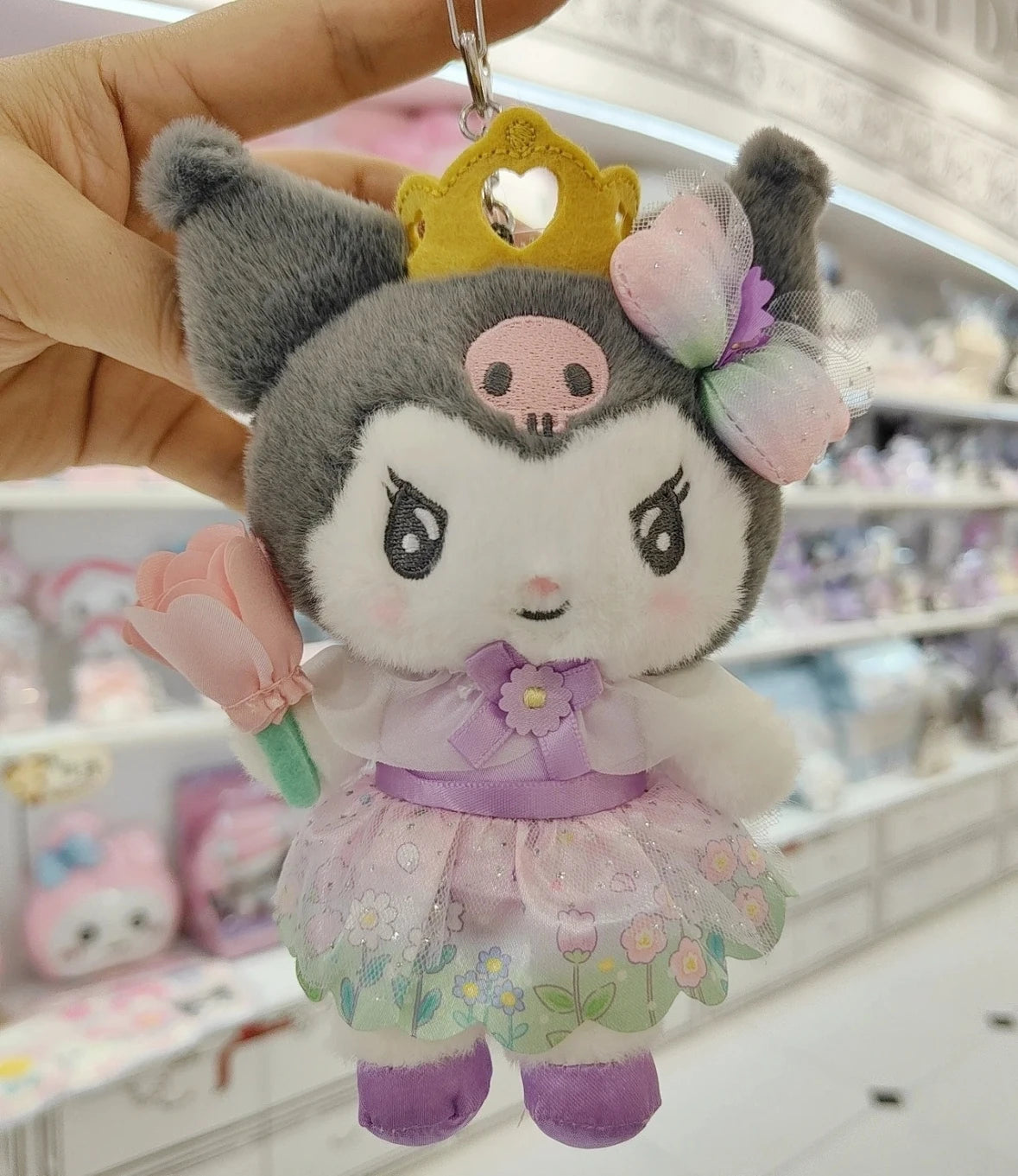 Sanrio Blossom Crown Plush Keychain – Usahana, Kirimichan, My Melody & Kuromi Fluffy Pendant