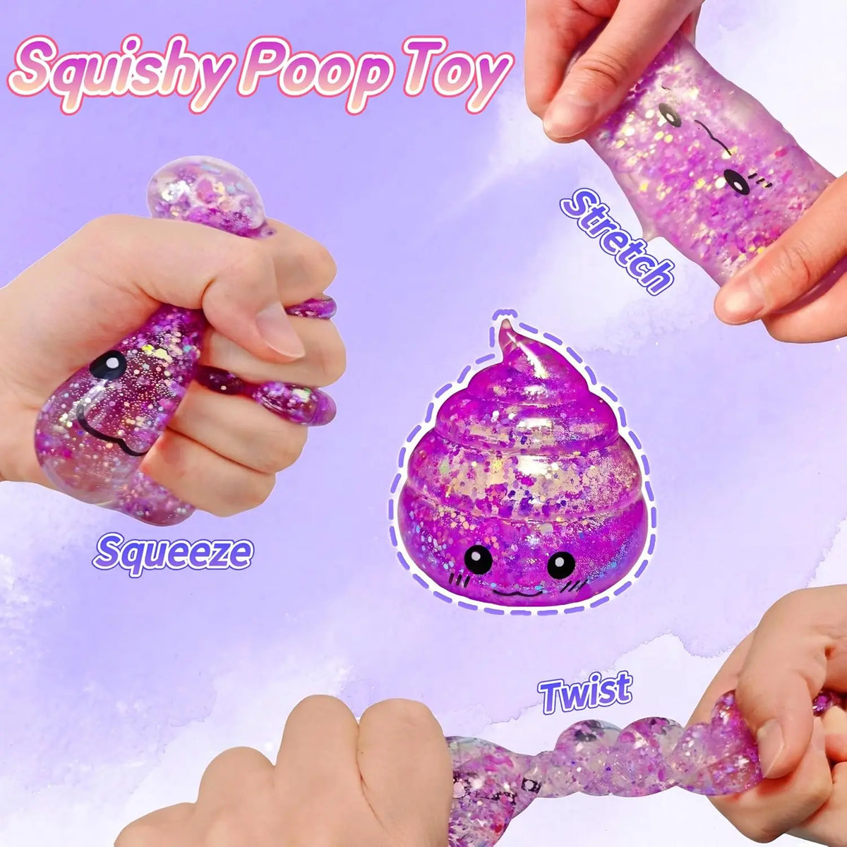 Glitter Poo Squishy Fidget Toy – Funny Stretchy Squeeze Toy for Kids & Adults – Prank & Novelty Gift