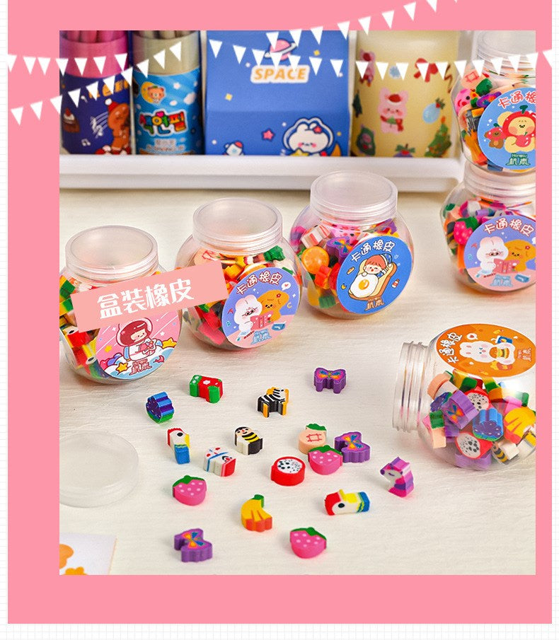 50 /100Pcs Pencil Eraser Rubber Kawaii Animal Fruits Erasers Primary Student Prizes Promotional Gift Stationery For Kids