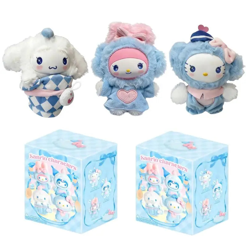 Sanrio Family Fox Island & Blue Flutter Series Vinyl Plush Blind Box Cute Cartoon Hello Kitty Kuromi Pendants Girl Bag Toy Gifts