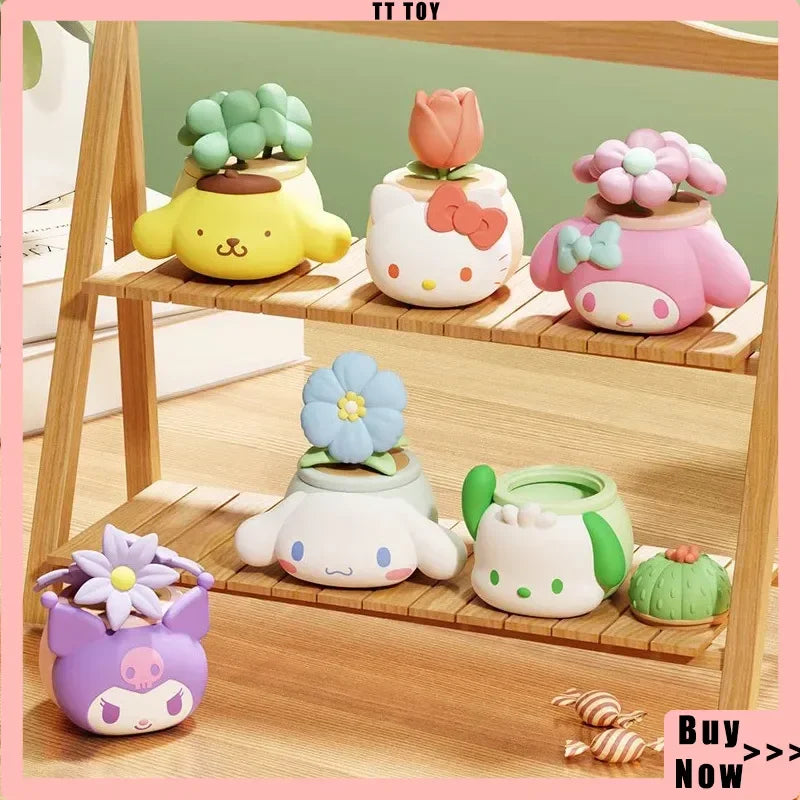 Sanrio Potted Plant Series Ornament - Kawaii Hello Kitty Kuromi My Melody Cinnamoroll Pochacco PomPomPurin Desk Decor Gift