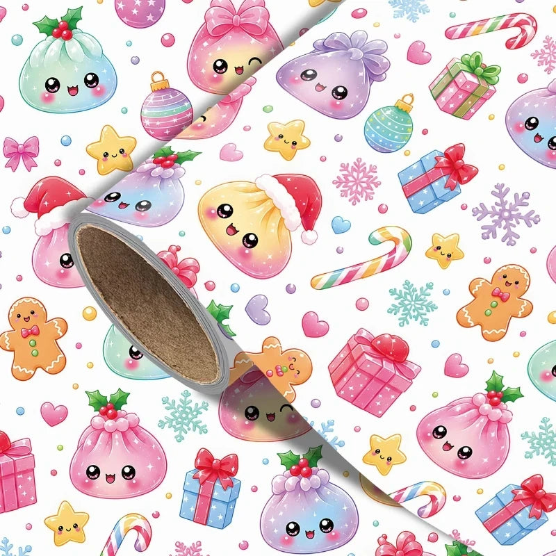 🎄 Kawaii Christmas Gift Wrapping Paper 🎁 | Pastel Dumpling Roll 🎀✨
